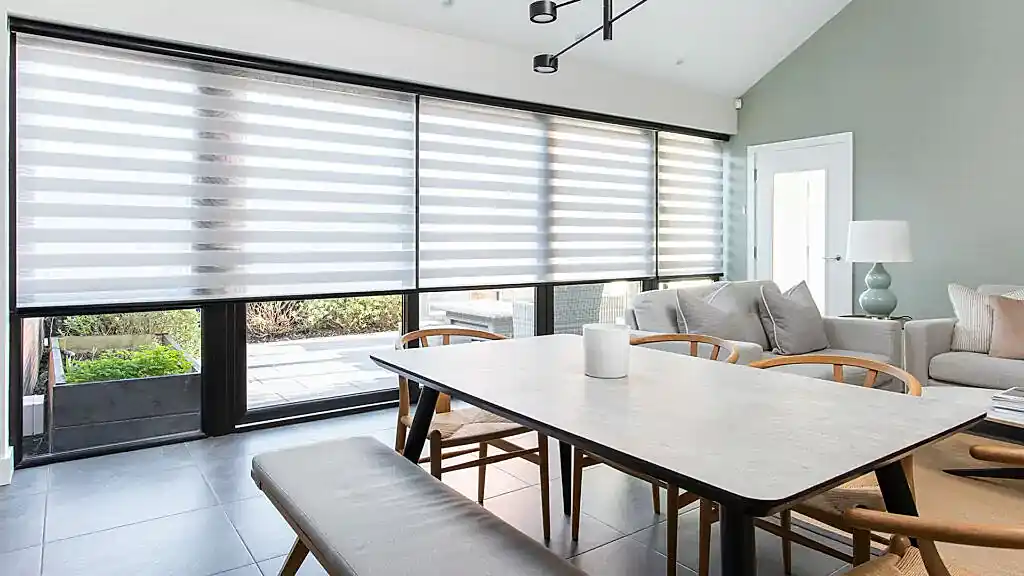 Modern self build blinds in a grey kitchen in Northern Ireland