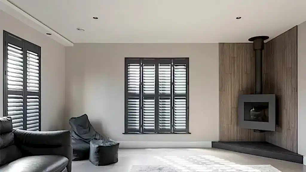 Black Painted Plantation Shutters in a modern contemporary Northern Ireland home Should All Windows Have Shutters?