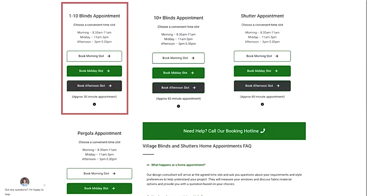 How To Book A Free Appointment With Village Blinds and Shutters Step 1 2